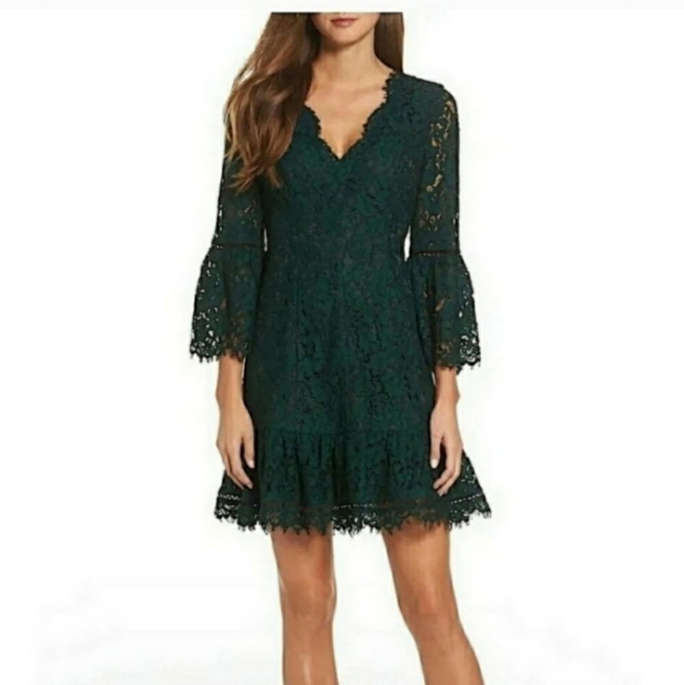 Eliza J bell sleeve lace green dress size 8